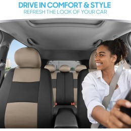 BDK PolyPro Car Seat Covers Full Set in Charcoal on Black – Front and Rear Split Bench for Cars, Easy to Install Cover Set,