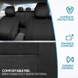 BDK PolyPro Car Seat Covers Full Set in Charcoal on Black – Front and Rear Split Bench for Cars, Easy to Install Cover Set,