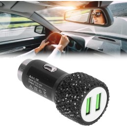 Yctze USB Car Charger Bling Car accessories 5V Dual Port Fast Charging Adapter Car Interior Accessory (black)