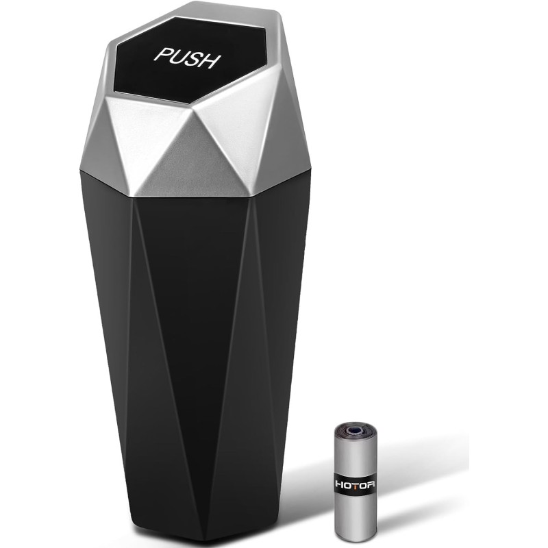 HOTOR Car Trash Can with Lid - 2 Pack, Mini Essential Car Accessories for Interior, Leakproof Garbage Can with 30 Attached Trash