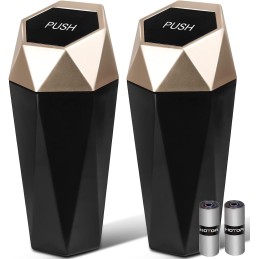 HOTOR Car Trash Can with Lid - 2 Pack, Mini Essential Car Accessories for Interior, Leakproof Garbage Can with 30 Attached Trash