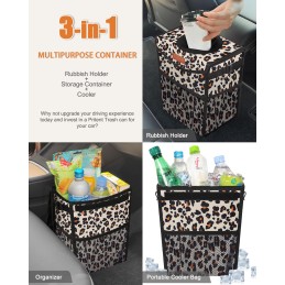 Car Trash Can with Lid, Cute Leakproof Car Trash Garbage Bag Hanging Vehicle Trash Bin Small Portable Automotive Garbage Cans