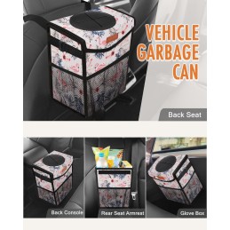 Car Trash Can with Lid, Cute Leakproof Car Trash Garbage Bag Hanging Vehicle Trash Bin Small Portable Automotive Garbage Cans