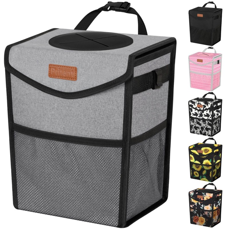 Car Trash Can with Lid, Cute Leakproof Car Trash Garbage Bag Hanging Vehicle Trash Bin Small Portable Automotive Garbage Cans