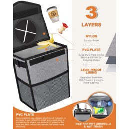 Car Trash Can with Lid, Cute Leakproof Car Trash Garbage Bag Hanging Vehicle Trash Bin Small Portable Automotive Garbage Cans