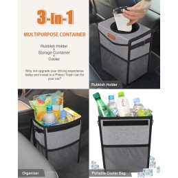 Car Trash Can with Lid, Cute Leakproof Car Trash Garbage Bag Hanging Vehicle Trash Bin Small Portable Automotive Garbage Cans