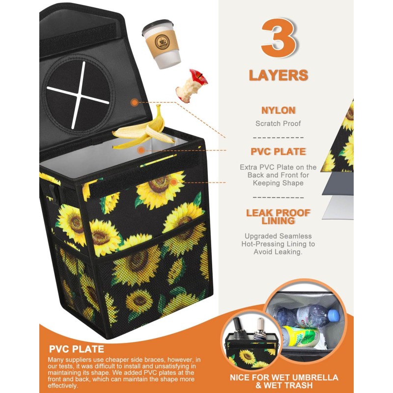 Car Trash Can with Lid, Cute Leakproof Car Trash Garbage Bag Hanging Vehicle Trash Bin Small Portable Automotive Garbage Cans