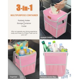 Car Trash Can with Lid, Cute Leakproof Car Trash Garbage Bag Hanging Vehicle Trash Bin Small Portable Automotive Garbage Cans