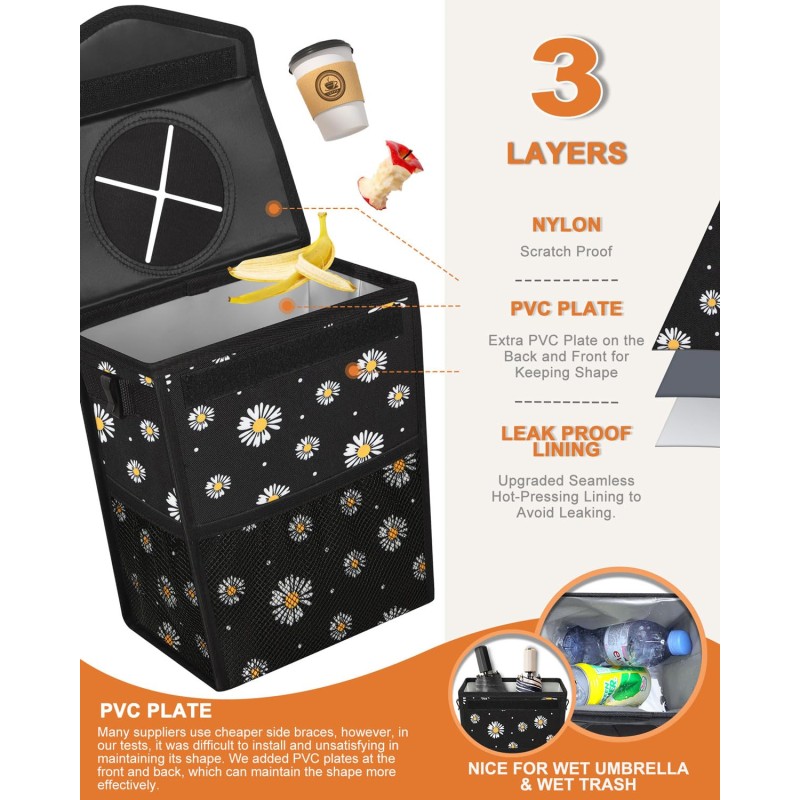 Car Trash Can with Lid, Cute Leakproof Car Trash Garbage Bag Hanging Vehicle Trash Bin Small Portable Automotive Garbage Cans