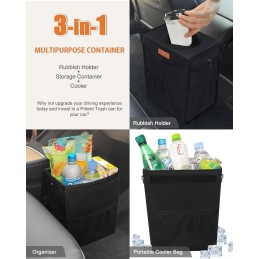 Car Trash Can with Lid, Cute Leakproof Car Trash Garbage Bag Hanging Vehicle Trash Bin Small Portable Automotive Garbage Cans