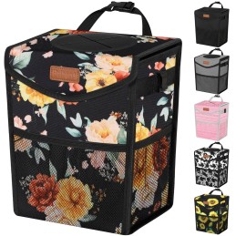 Car Trash Can with Lid, Cute Leakproof Car Trash Garbage Bag Hanging Vehicle Trash Bin Small Portable Automotive Garbage Cans