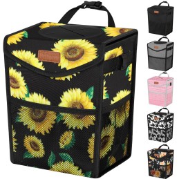 Car Trash Can with Lid, Cute Leakproof Car Trash Garbage Bag Hanging Vehicle Trash Bin Small Portable Automotive Garbage Cans