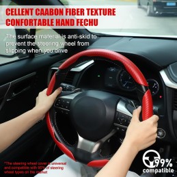 Amiss Carbon Fiber Anti-Skid Steering Wheel Protector, Segmented Butterfly Universal Wheel Cover, Car Interior Accessories (Red)