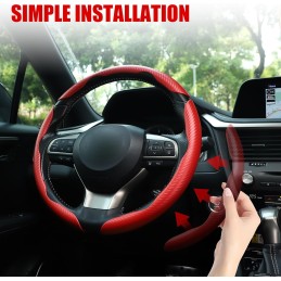 Amiss Carbon Fiber Anti-Skid Steering Wheel Protector, Segmented Butterfly Universal Wheel Cover, Car Interior Accessories (Red)