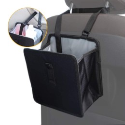 PowerTiger Auto Mülleimer, KFZ Abfalleimer Wasserdicht Abfallbehälter Auslaufsicher Autositztasche für Müll, Schwarz 7Ltr