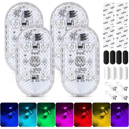 Auto Led Innenbeleuchtung, 4 Stück Magnetisch LED Touch Licht RGB 7 Farben Einstellbar Innenraum Ambientebeleuchtung für Auto