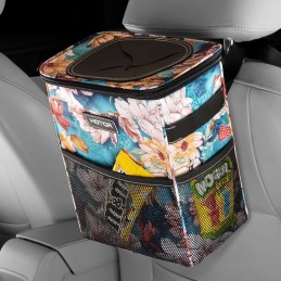 HOTOR Car Trash Can with Lid and Storage Pockets - 100% Leak-Proof Organizer, Waterproof Garbage Can, Multipurpose Trash Bin for