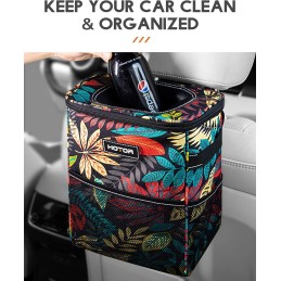 HOTOR Car Trash Can with Lid and Storage Pockets - 100% Leak-Proof Organizer, Waterproof Garbage Can, Multipurpose Trash Bin for