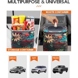 HOTOR Car Trash Can with Lid and Storage Pockets - 100% Leak-Proof Organizer, Waterproof Garbage Can, Multipurpose Trash Bin for