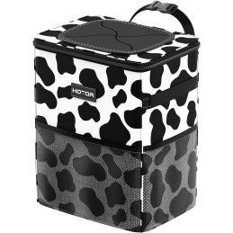 HOTOR Car Trash Can with Lid and Storage Pockets - 100% Leak-Proof Organizer, Waterproof Garbage Can, Multipurpose Trash Bin for