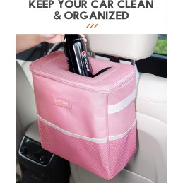 HOTOR Car Trash Can with Lid and Storage Pockets - 100% Leak-Proof Organizer, Waterproof Garbage Can, Multipurpose Trash Bin for