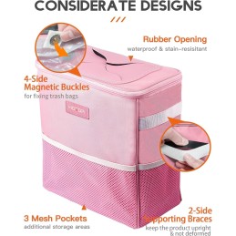 HOTOR Car Trash Can with Lid and Storage Pockets - 100% Leak-Proof Organizer, Waterproof Garbage Can, Multipurpose Trash Bin for