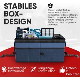 FORTEM Kofferraum Organizer, Kofferraumtasche, Zusammenklappbarer Auto Organizer Kofferraum mit Fächern, Rutschfester Boden,