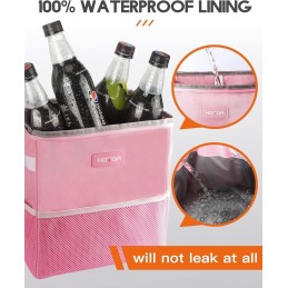 HOTOR Car Trash Can with Lid and Storage Pockets - 100% Leak-Proof Organizer, Waterproof Garbage Can, Multipurpose Trash Bin for