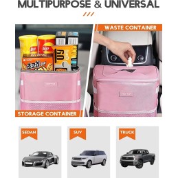 HOTOR Car Trash Can with Lid and Storage Pockets - 100% Leak-Proof Organizer, Waterproof Garbage Can, Multipurpose Trash Bin for