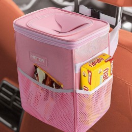 HOTOR Car Trash Can with Lid and Storage Pockets - 100% Leak-Proof Organizer, Waterproof Garbage Can, Multipurpose Trash Bin for