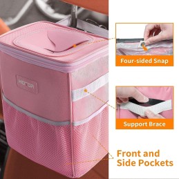 HOTOR Car Trash Can with Lid and Storage Pockets - 100% Leak-Proof Organizer, Waterproof Garbage Can, Multipurpose Trash Bin for