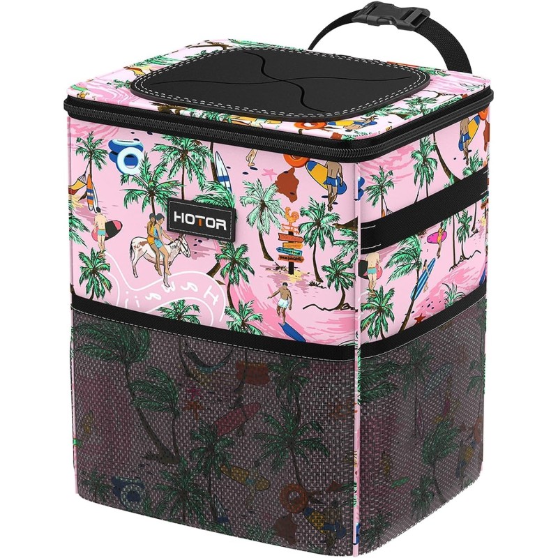 HOTOR Car Trash Can with Lid and Storage Pockets - 100% Leak-Proof Organizer, Waterproof Garbage Can, Multipurpose Trash Bin for