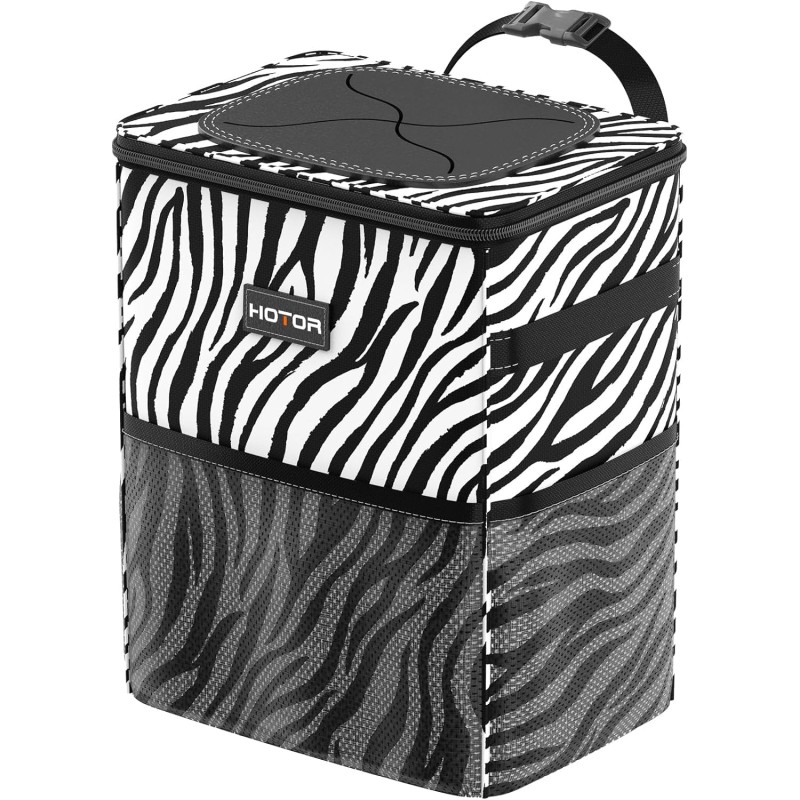 HOTOR Car Trash Can with Lid and Storage Pockets - 100% Leak-Proof Organizer, Waterproof Garbage Can, Multipurpose Trash Bin for