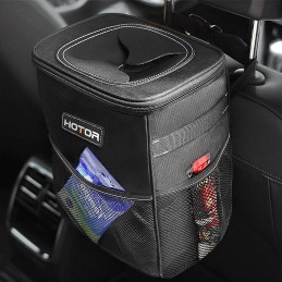HOTOR Car Trash Can with Lid and Storage Pockets - 100% Leak-Proof Organizer, Waterproof Garbage Can, Multipurpose Trash Bin for