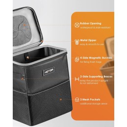 HOTOR Car Trash Can with Lid and Storage Pockets - 100% Leak-Proof Organizer, Waterproof Garbage Can, Multipurpose Trash Bin for
