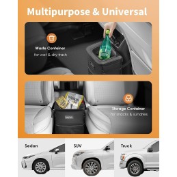 HOTOR Car Trash Can with Lid and Storage Pockets - 100% Leak-Proof Organizer, Waterproof Garbage Can, Multipurpose Trash Bin for
