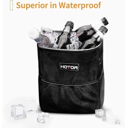 HOTOR Car Trash Can with Lid and Storage Pockets - 100% Leak-Proof Organizer, Waterproof Garbage Can, Multipurpose Trash Bin for