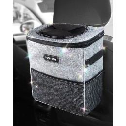 HOTOR Car Trash Can with Lid and Storage Pockets - 100% Leak-Proof Organizer, Waterproof Garbage Can, Multipurpose Trash Bin for