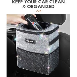 HOTOR Car Trash Can with Lid and Storage Pockets - 100% Leak-Proof Organizer, Waterproof Garbage Can, Multipurpose Trash Bin for