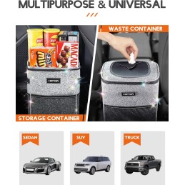 HOTOR Car Trash Can with Lid and Storage Pockets - 100% Leak-Proof Organizer, Waterproof Garbage Can, Multipurpose Trash Bin for