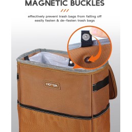 HOTOR Car Trash Can with Lid and Storage Pockets - 100% Leak-Proof Organizer, Waterproof Garbage Can, Multipurpose Trash Bin for