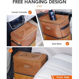 HOTOR Car Trash Can with Lid and Storage Pockets - 100% Leak-Proof Organizer, Waterproof Garbage Can, Multipurpose Trash Bin for
