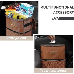 HOTOR Car Trash Can with Lid and Storage Pockets - 100% Leak-Proof Organizer, Waterproof Garbage Can, Multipurpose Trash Bin for