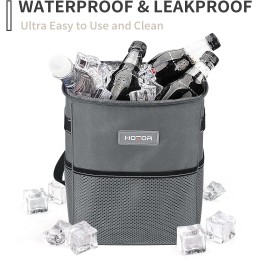 HOTOR Car Trash Can with Lid and Storage Pockets - 100% Leak-Proof Organizer, Waterproof Garbage Can, Multipurpose Trash Bin for