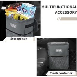 HOTOR Car Trash Can with Lid and Storage Pockets - 100% Leak-Proof Organizer, Waterproof Garbage Can, Multipurpose Trash Bin for