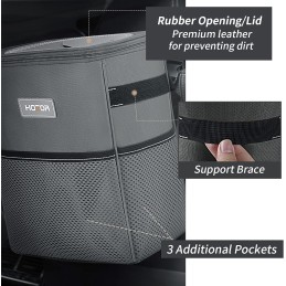 HOTOR Car Trash Can with Lid and Storage Pockets - 100% Leak-Proof Organizer, Waterproof Garbage Can, Multipurpose Trash Bin for