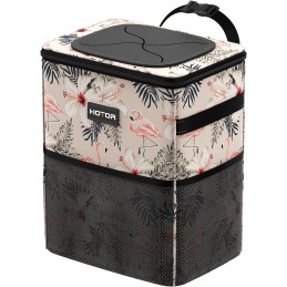 HOTOR Car Trash Can with Lid and Storage Pockets - 100% Leak-Proof Organizer, Waterproof Garbage Can, Multipurpose Trash Bin for