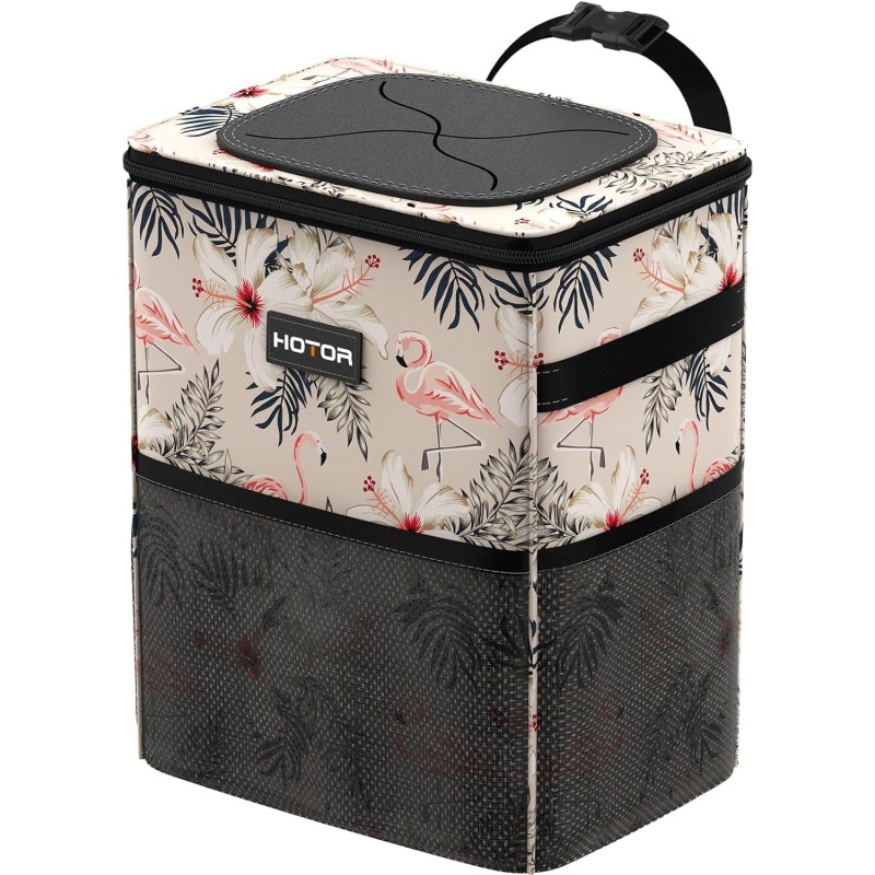 HOTOR Car Trash Can with Lid and Storage Pockets - 100% Leak-Proof Organizer, Waterproof Garbage Can, Multipurpose Trash Bin for