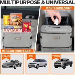 HOTOR Car Trash Can with Lid and Storage Pockets - 100% Leak-Proof Organizer, Waterproof Garbage Can, Multipurpose Trash Bin for