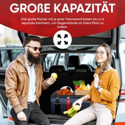 FORTEM Kofferraum Organizer, Kofferraumtasche, Zusammenklappbarer Auto Organizer Kofferraum mit Fächern, Rutschfester Boden,